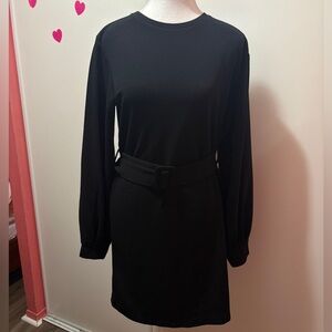 Simons ICONE Black Belted Long Sleeve Midi Dress